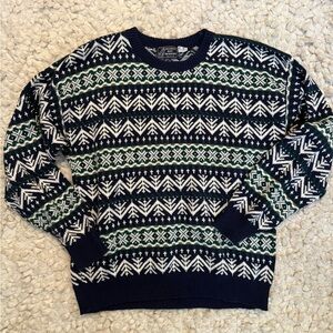 Vintage 1990s Peconic Bay Traders 100% Cotton Cozy Ski Sweater XL Green Navy 90s